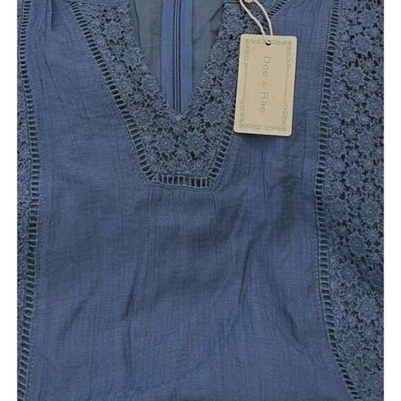 Doe & Rae Small Navy Blue Lace Dress Lined Sleeveless V Neck Embroidered NWT - Picture 4 of 5